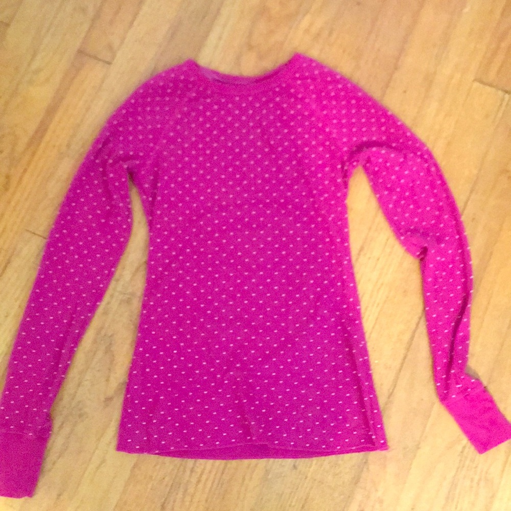 Shirt magenta in color. So cute.
